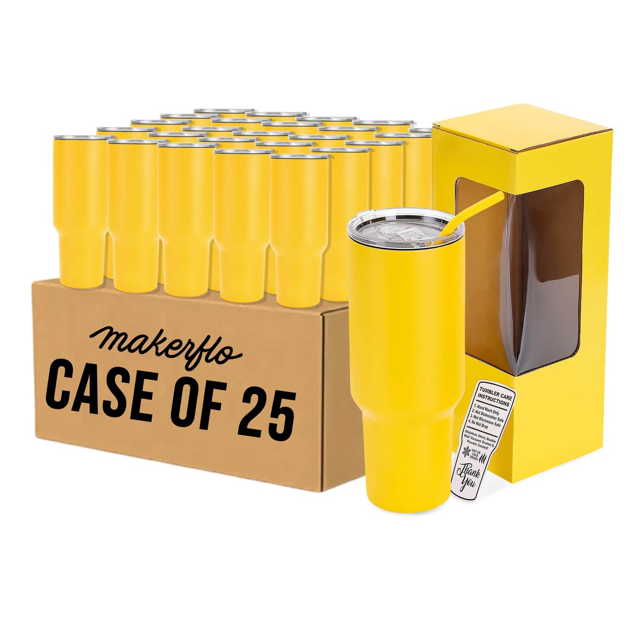 Makerflo 40 oz Powder Coated Tumbler with Sliding Splash & Leak Proof Lid and Handle Sold Separately, Ideal for Craft and Personalization (Laser Engraving, UV DTF, Epoxy, and Vinyl)